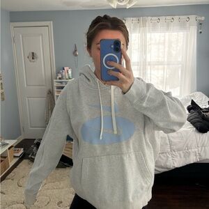 Nike Light Gray Hoodie with Blue Logo